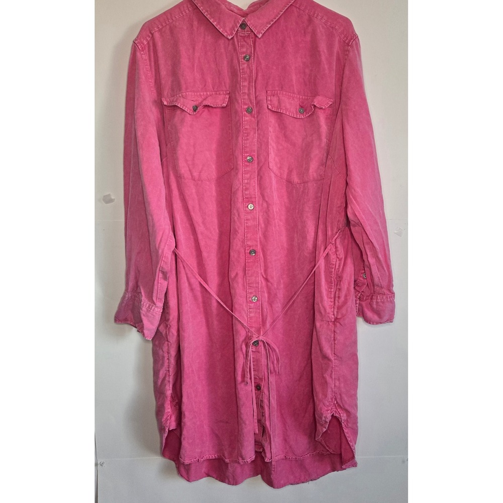 Terra & Sky Pink Lyocell Button Down Shirt Dress 2X 20W-22W Long Sleeve Pocket